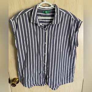 DIP Striped Button Down Blue & White Short Sleeve Top Sz XL